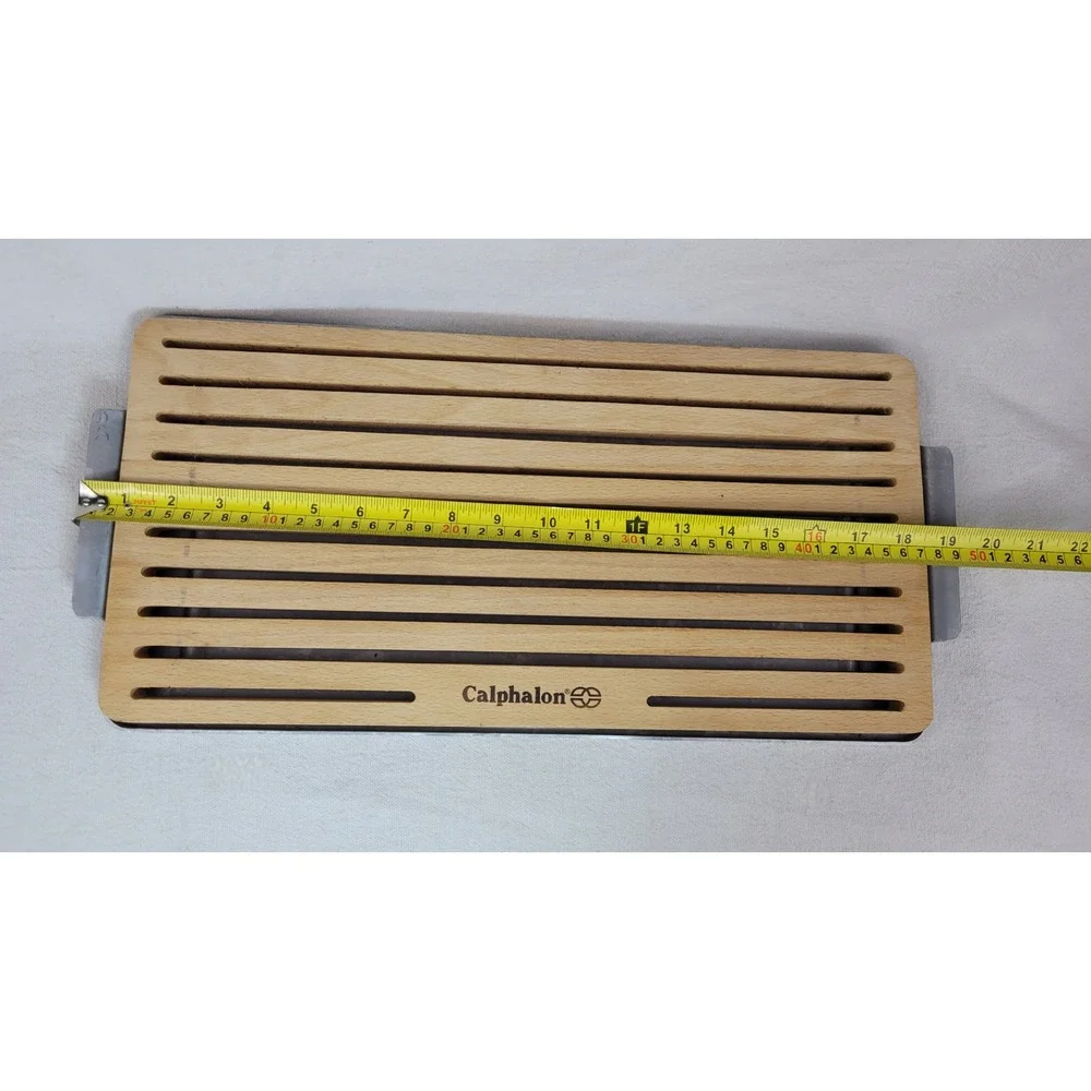 Calphalon Wood Bread Cutting Board with Metal Crumb Tray Slotted 19 Inch